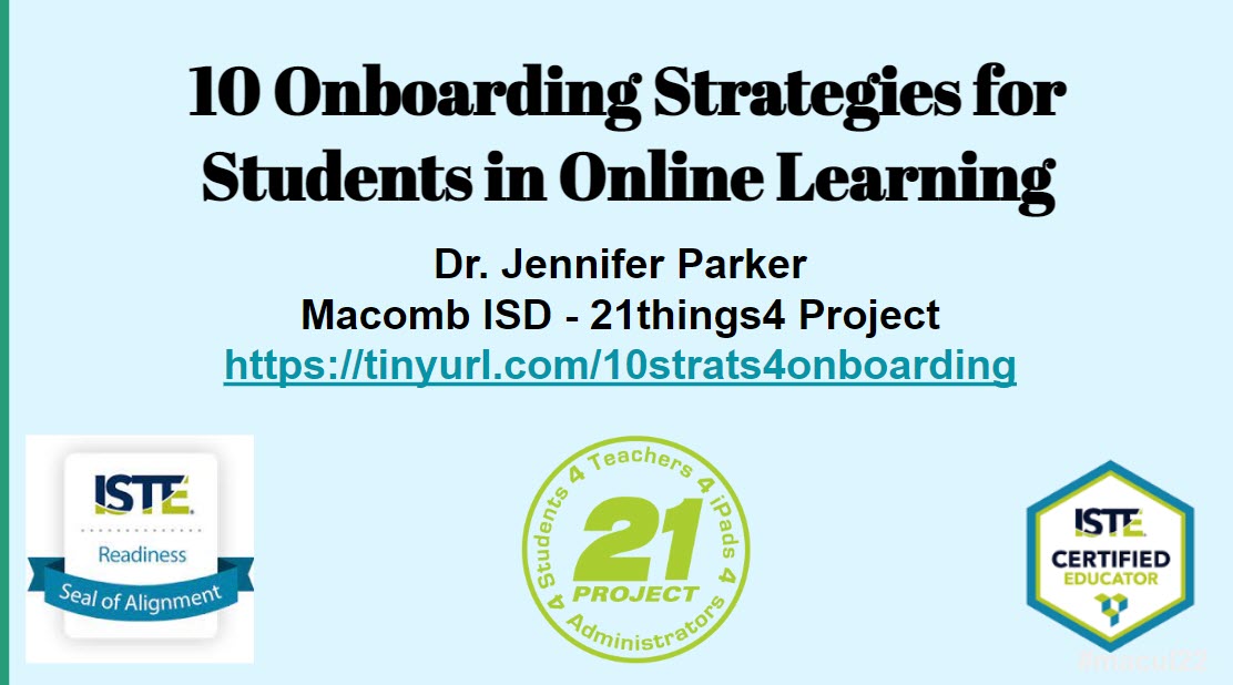 Presentation about 10 strategies for onboarding students in online learning.